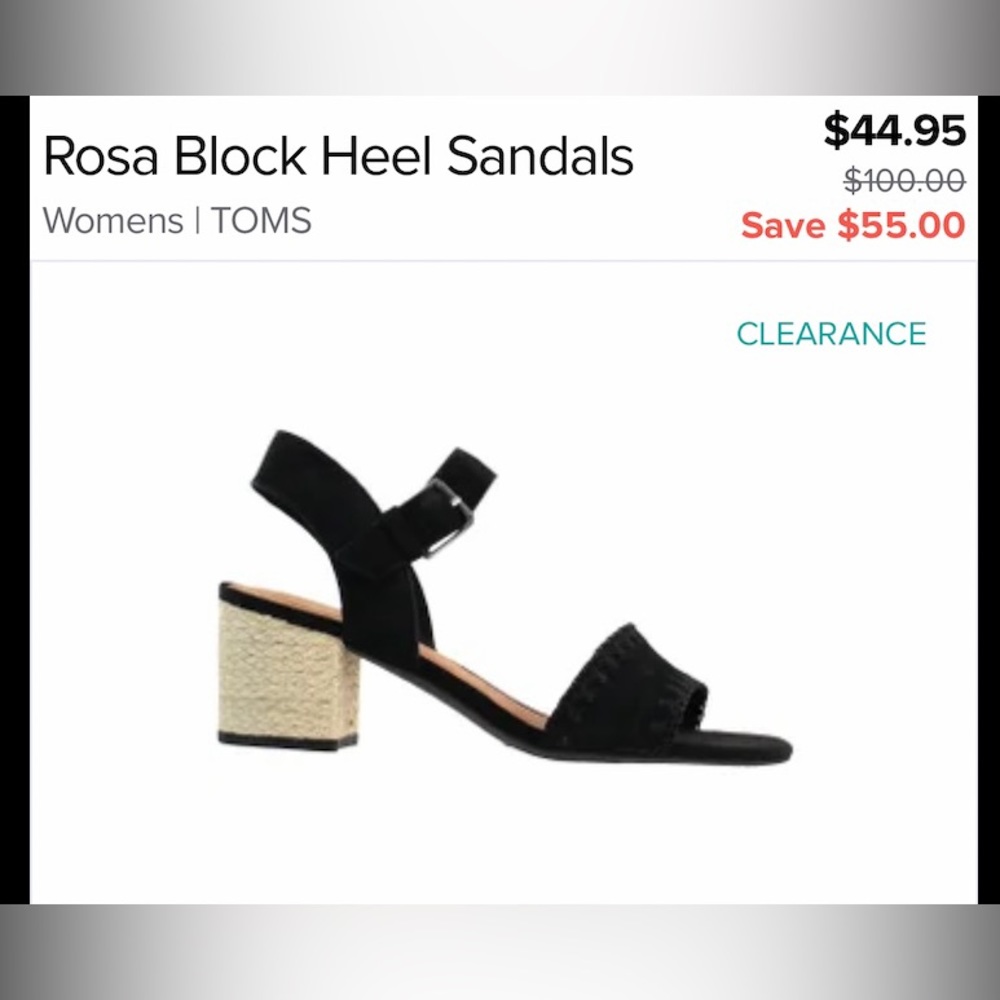 Toms Rosa block heeled shoe sandal ankle strap shoe NWOB 8 black suede